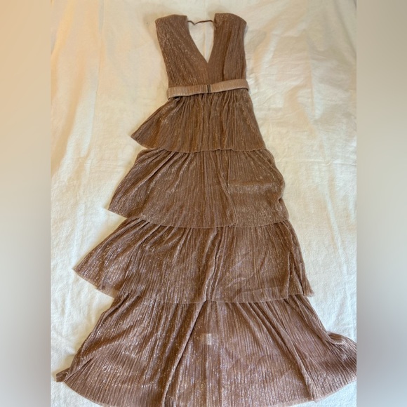 Sabina Musayev Women Skyler Plisse V Neck Ruffled long Max dress - Picture 2 of 8